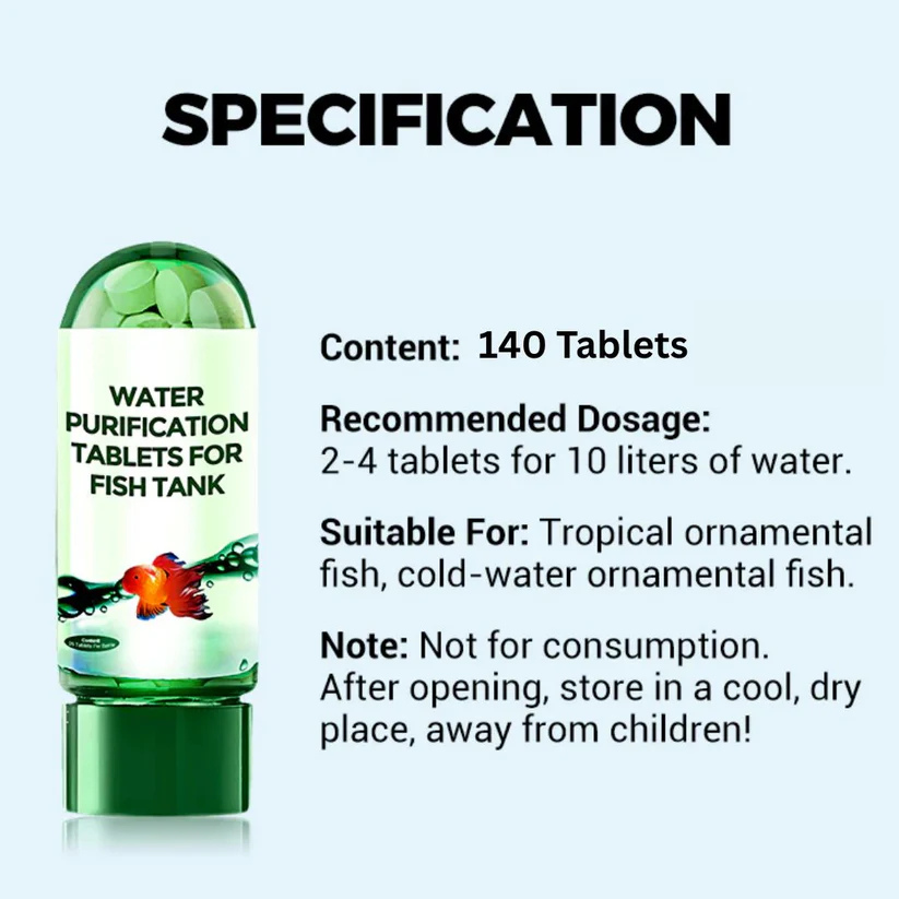 Aquarium Purifying Tablets – Safe for All Types of Fish | 1 to 4 tabs per tank