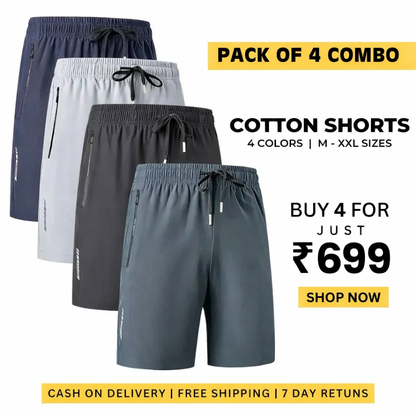 Men’s Premium High-Quality Stretchable Shorts | Pack of 4